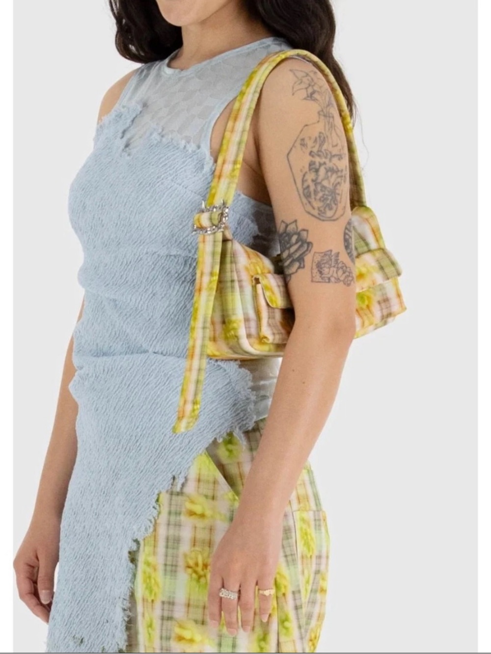 Baggu x Collina Strada Cargo Shoulder Bag Boxer Plaid Yellow Floral Fairycore